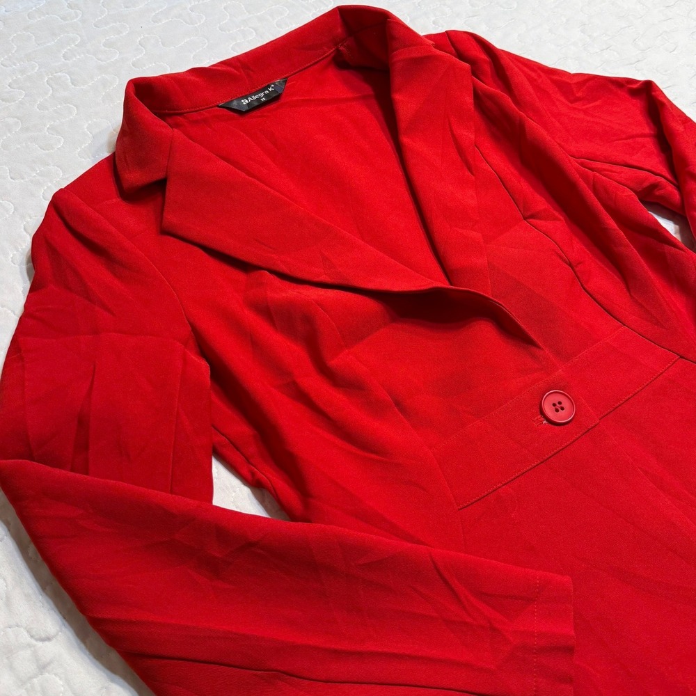 Women XS Blazer Red Single Button Peplum Waist Stretch Career BOLD WORK OFFICE